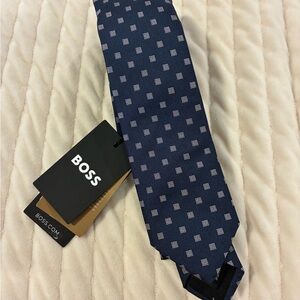 Boss Dark Blue and White Men's Tie Silk NWT